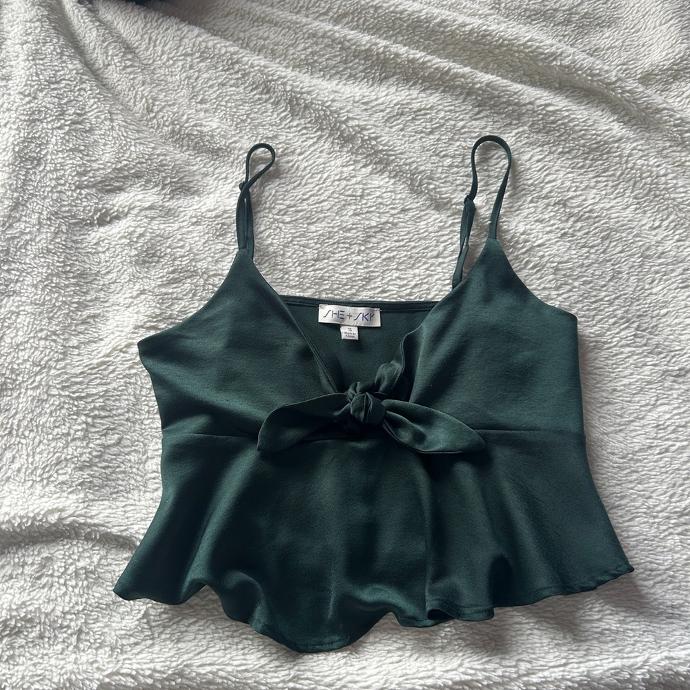 She + Sky Green Tie Front Peplum Camisole